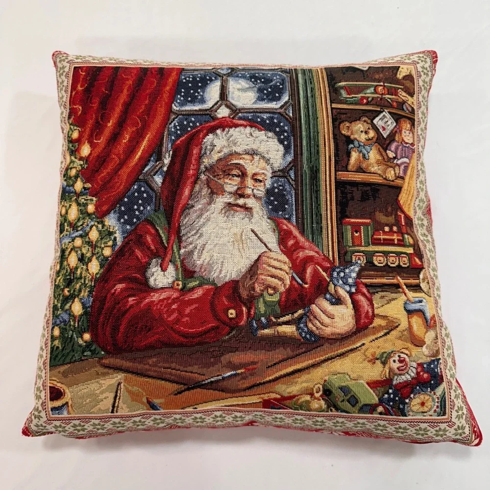 Caldeira Santa Claus Workshop Velvet Tapestry Pillow 19x19 Luxury Christmas